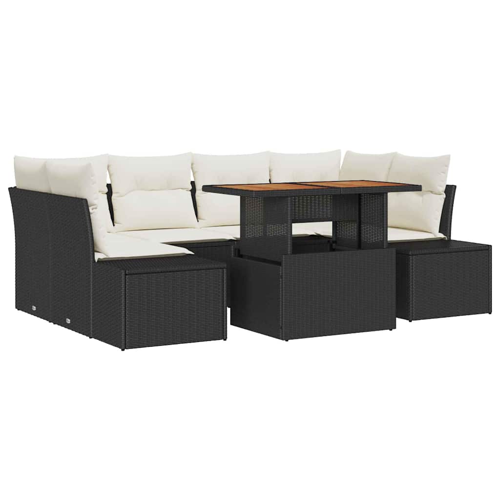 Garten-Sofa-Set mit Speicher 7 pcs Schwarz Poly Rattan